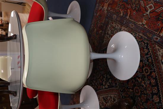A 1960s pedestal table and four chairs Table Diameter 90cm